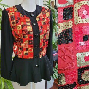 Vintage Helga 1950's Peplum Sequined Evening Jacket Pop Art Fitted New Year's